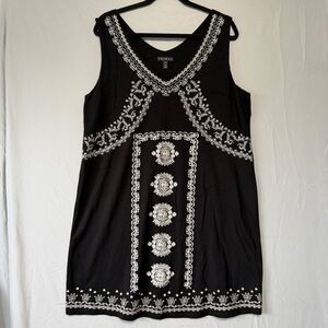 Tribal Womens Hippie Shift Dress Size XLarge Black White Embroidered Boho A-Line